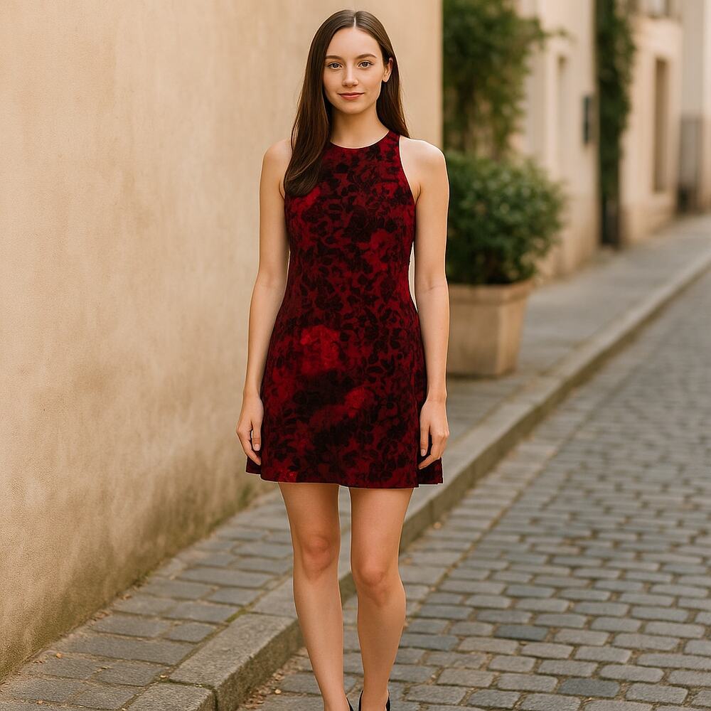 Somedays Lovin Red Floral Velvet Open Back Mini Dress Cutout Size M NWT